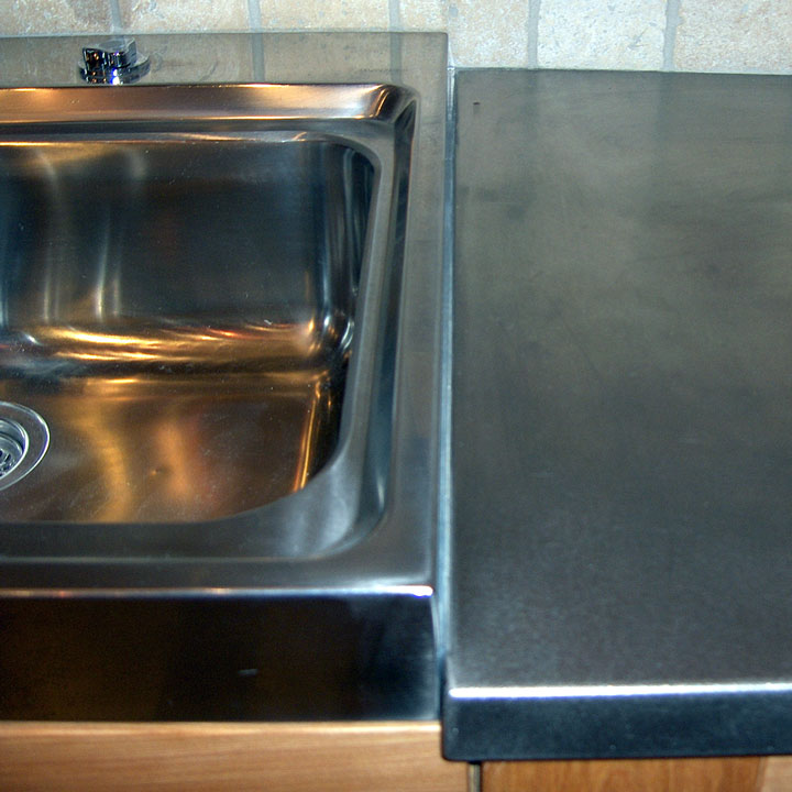 stainless steel countertop with integrated stainless steel sink