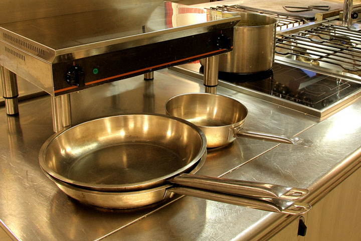 stainless steel countertops in a restaurant kitchen